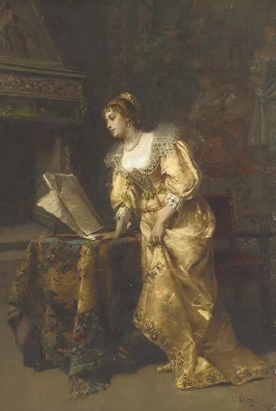 Cesare Detti - Una signora elegante che legge musica, 1887